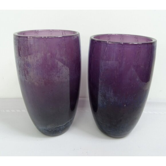 A Pair Vintage Deep Purple Amethyst Bubble‎ Hand Blown Glasses Highball - Picture 1 of 9